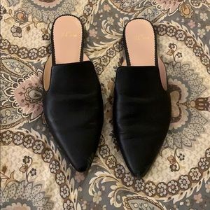 JCrew black pointy-toe mules
